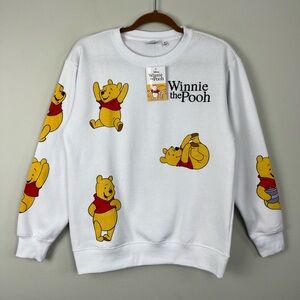 NWT Disney Vinnie The Pooh All Over Print Embroidered Logo White Sweatshirt S
